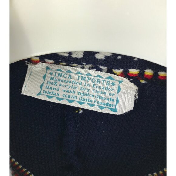 Inca Imports Southwestern Boho Navy Fringe Tassel Close Poncho Shawl One Size - Picture 4 of 5